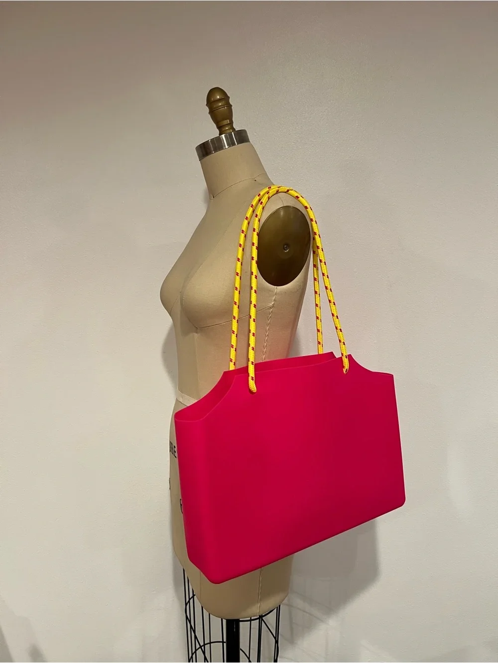Sol de Janeiro Neon Pink Silicone Tote with Yellow Rope Handles